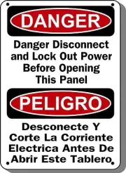 Danger Sign - Disconnect Power - 10"x14" Aluminum Bilingual OSHA Sign