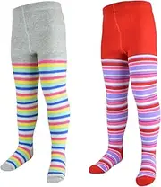 [Thingimijigs] 2 Pairs Girls Sparkly Striped Supersoft Cotton Rich Knitted Tights