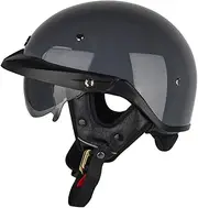 Vintage Helmets Bowls,Open Face Helmet with Visor Half Motorcycle Helmet for All Seasons Men Women for All Seasons DOT/ECE Approved B,L (59~60 cm)