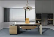 Minerva 2.4M Executive Office Desk Commercial Home with Right Return Brown Oak MYDEAL