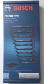 BOSCH COMBINATION WRENCH RATCHET TYPE 10 SIZE SET (8～19mm) 1600A016BU