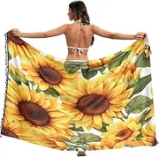 [RPLIFE] Sunflowers Bathing Suit Cover Sarong Wrap Tassel Beach Sarong Cover Up Women, Large, Sunflowers, Large