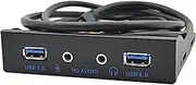 C-Zone 3.5" Floppy Bay High Speed 5 Gbps 20Pin 2 Port USB 3.0 Hub HD Audio 3.5mm Earphone Jack Mic Interface PC Front Panel Adapter