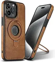 VAUSERDY Magnetic for iPhone 14 Pro Max Leather Case,Invisible Stand [Compatible with Magsafe] Slim Kickstand Phone Cove (Brown, iPhone 14 Pro Max)