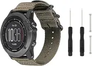 Sport Military Nylon Replacement Bands Universal 26mm Watch Strap Band Accessory with Pins and removal tools for Garmin Fenix 3 / Fenix 3 HR, Fenix 5X / 6X / 7X Smart Watch (Khaki)