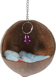 Happyyami Natural Parrot Nest Wear Resistant Bird Bed with Bell Suspended Hanging House for Parrots Accessory for Tree Balcony Random Color
