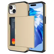 ZUSLAB for Apple iPhone 15 Case Slide Armor Card Holder Protective Shockproof Hard Back Cover (2023) - Gold