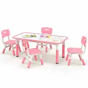 Costway Activity Table & 4 Chairs Height Adjustable Toy Play Desk w/Graffiti Desktop Art Craft Study Pink