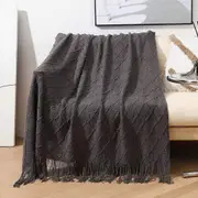 Knit Plaid Sofa Blanket with Tassel Super Soft Bohemia Throw Blanket for Bed Sofa Cover Bedspread Decor Blankets dark gray 127x152cm