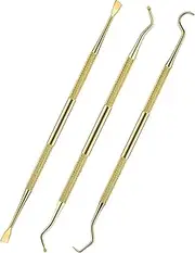 Hotop 3 Pieces Dog Dental Tooth Scaler and Scraper Stainless Double Headed Tarter Remover Scraper Pet Teeth Cleaning Tools for Dog and Cat (Gold)