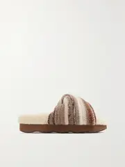 [Chloé] Chloé - + Net Sustain Wavy Striped Recycled Cashmere-blend And Shearling Slides - Brown - IT39 IT 39 Brown