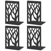 Bookends 4 Pieces, Modern Metal Bookends for Shelves, Black Tree Book Ends for
