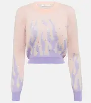 [Alessandra Rich] Alessandra Rich Embellished jacquard mohair-blend sweater AU 8 pink