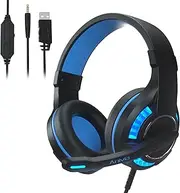 MH603 Wired Headset Head-Mounted Earphone3.5MM USB face Light Computer Gaming Stereo Road Gaming Wired Headphone with 95° Pointing Microphone Black Blue One Size