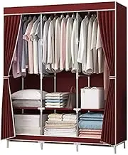Portable Wardrobe Rack,Canvas Wardrobe Portable Fabric Wardrobe with Hanging Rail and Shelves Clothes Closet Storage Organizer for Bedroom Large Size 128x45x170cm Rood Color