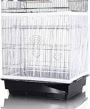 Tamu style Bird Cage Seed Catcher, Large, Stretchy Form Fitting Mesh Skirt Cover for Parrot Enclosures, Light and Breathable Fabric, Prevent Scatter and Mess, Reusable, Adjustable, Lightweight, White