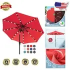 Durable 11FT Red Solar Umbrella with 32 LED Lights - Ideal for Patio Relaxation