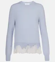 [McQueen] McQueen Lace-trimmed wool and cashmere sweater AU 6 blue