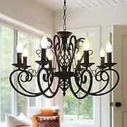 Ganeed French Country Chandeliers,8 Lights Industrial Vintage Pendant Light Fixture, Kitchen Island Candle Iron Black Chandelier for Farmhouse Dining Room Bedroom Foyer