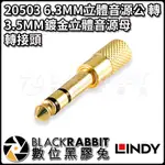 【 LINDY 林帝 20503 6.3MM立體音源公 轉 3.5MM鍍金立體音源母 轉接頭 】數位黑膠兔