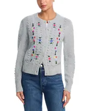 Aqua Cashmere Popcorn Embriodered Knit Cardigan - Exclusive