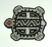 Beaded Turtle Barrette 3.5" W x 3" L Leather Backed French Clip Regalia #01