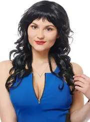 Curly Black Ciao Bella Womens Costume Wig with Bangs