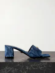 [Versace] Versace - Embellished Printed Denim Mules - Blue - IT40 IT 40 Blue