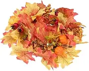 Gatuida 1Pc Autumn Thanksgiving Halloween Maple Leaf and Pumpkin Wreath Vibrant Door Hanging Decor for Fall Celebrations Seasonal Home Decoration