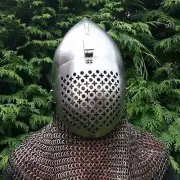 Medieval Special Bacinet Helmet Visor Helmet 14 Gauge with Chainmail 15th centur