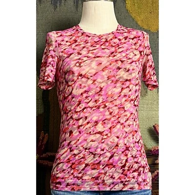 Johnny Was Mina Mesh Pink Floral Top Tee XS