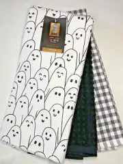 CYNTHIA ROWLEY KITCHEN TOWELS (3) GHOSTS BLACK WHITE 100% COTTON NWT