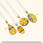 Bumble Bee Jasper Gemstone Bezel Pendant Lot 925 Sterling Silver Plated