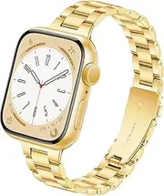 Mazuboho Metal Bands for Apple Watch Band 42mm(Series 10) 41mm 40mm 38mm, Slim Luxury Stainless Stee iWatch Band for Apple Watch Strap Series 10 9 8 7 6 5 4 3 2 1 SE - Gold, 38/40/41/42mm(Series 10)