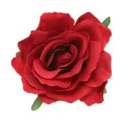 Rose Boho Hair Clips Fabric Flower Brooch Pins for Women Wedding Dark Red