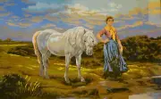"In Waiting" Printed Needlepoint Tapestry Canvas 14280
