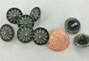 New (8 btns) Silver/Pewter Round Metal Buttons with Western Design, 9/16" length