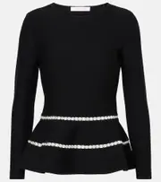 [Carolina Herrera] Carolina Herrera Knitted faux pearl-embellished wool-blend top AU 14 black