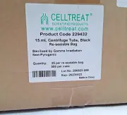 229432 - CELLTREAT - 15mL CENTRIFUGE TUBE, BLACK RE-SEALABLE BAG - 500/CS- NEW