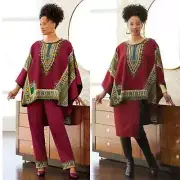 Size 16 Ashro Burgundy Gold Afrocentric Jacket Pant Skirt Suit Shamida Wardrober