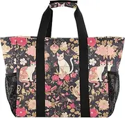 [sanluoli] Bag Foldable Beach Tote Sandproof with Handles Carrying Tote, Cat Pink Gold, 1 size