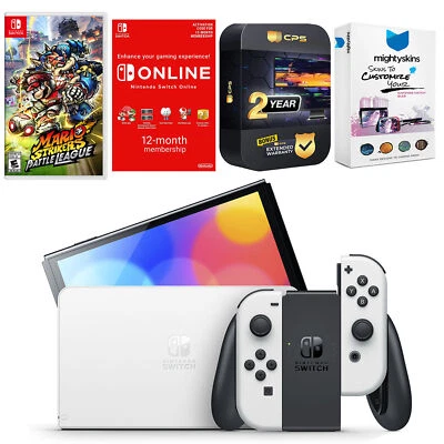 Nintendo Switch White OLED + Mario Strikers Battle League, NSO 1 Year Membership