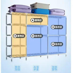 超大空間加固三排組合式DIY鍍鋅大衣櫃 組合衣櫥 防塵 防潮 組合式衣櫃 組裝衣櫃 簡易衣櫃 組裝式家具 布衣櫃