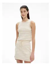 [Witchery] Linen Crew Knit Tank in Natural Stripe