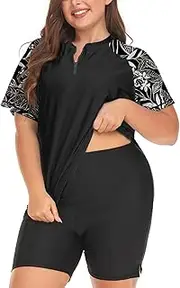Inno 2 Piece Plus Size Rash Guard for Women, Short Sleeve with Boyshorts UPF 50+ Surfing Swimwear 1X 2X 3X 4X 5X 6X