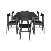 Claire 7pc Dining Set Table 180cm Solid Oak Wood Timber Seat Chair - Black