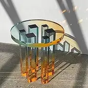 Acrylic Side Table - Round Gradient Coffee Table - Clear Rainbow Acrylic End Table - Creative Bedside Table Nightstand for Living Room Bedroom, Acrylic Tables, 60 X 45 Cm,A