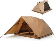 CAMVIL GODONG 2 Person Canvas Tent with 2000mm Outer Tent Tarp, Breathable 4 Season Tent, Double Layer Weather Resistant Insect Proof Portable Glamping Cotton Tent for Camping Hunting (Coyote Brown)