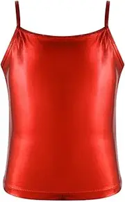 [Yruioon] Girls Shiny Metallic Spaghetti Straps Tank Top Vest Camisole Hip Hop Street Dance Performance Costume