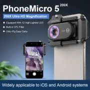 200X Phone Microscope with CPL Lens and LED/UV Light, Universal Clamp for iPhone